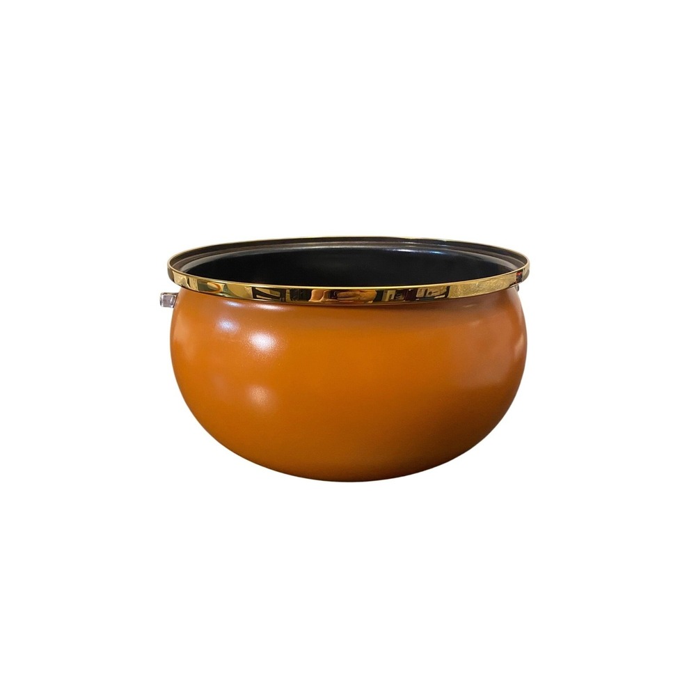 Modern Orange Round Stockpot with Gold Rim Glass Lid and Detachable Handles
